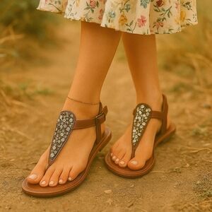 Anthropologie Jasper & Jeera Rhinestone Embellished Thong Sandals - EU 37 - NWOT